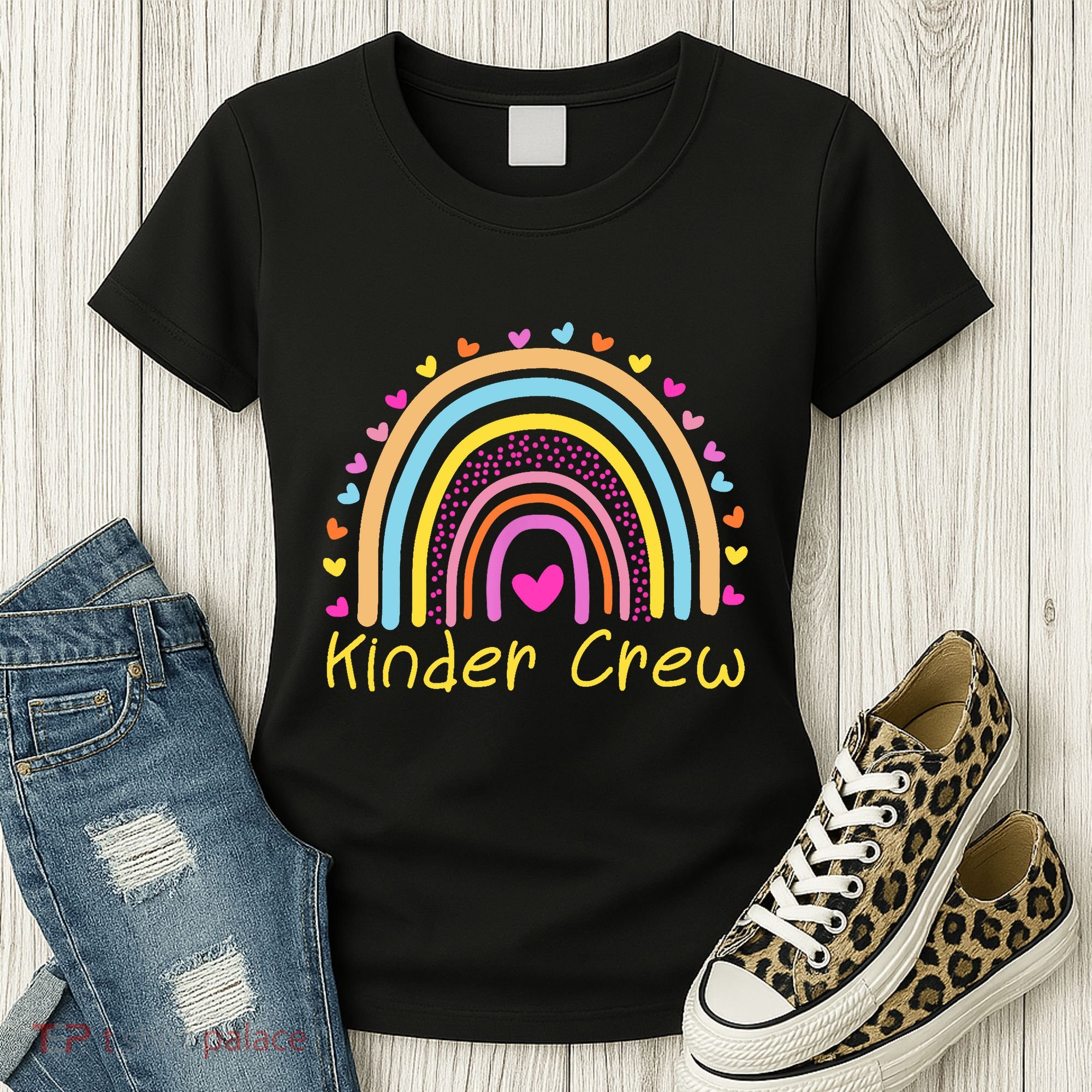 Kinder Crew Kindergarten Teacher Rainbow Heart Women's T-Shirt