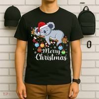 Koalalala Cute Koala Bear santa hat funny Christmas koala T-Shirt thumb 6
