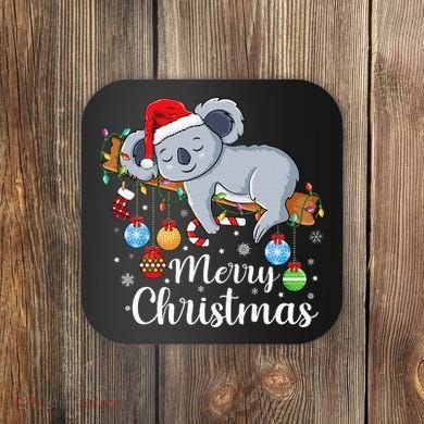 Koalalala Cute Koala Bear santa hat funny Christmas koala Coaster