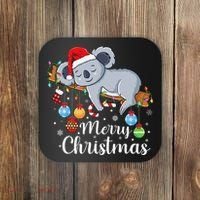 Koalalala Cute Koala Bear santa hat funny Christmas koala Coaster thumb 0