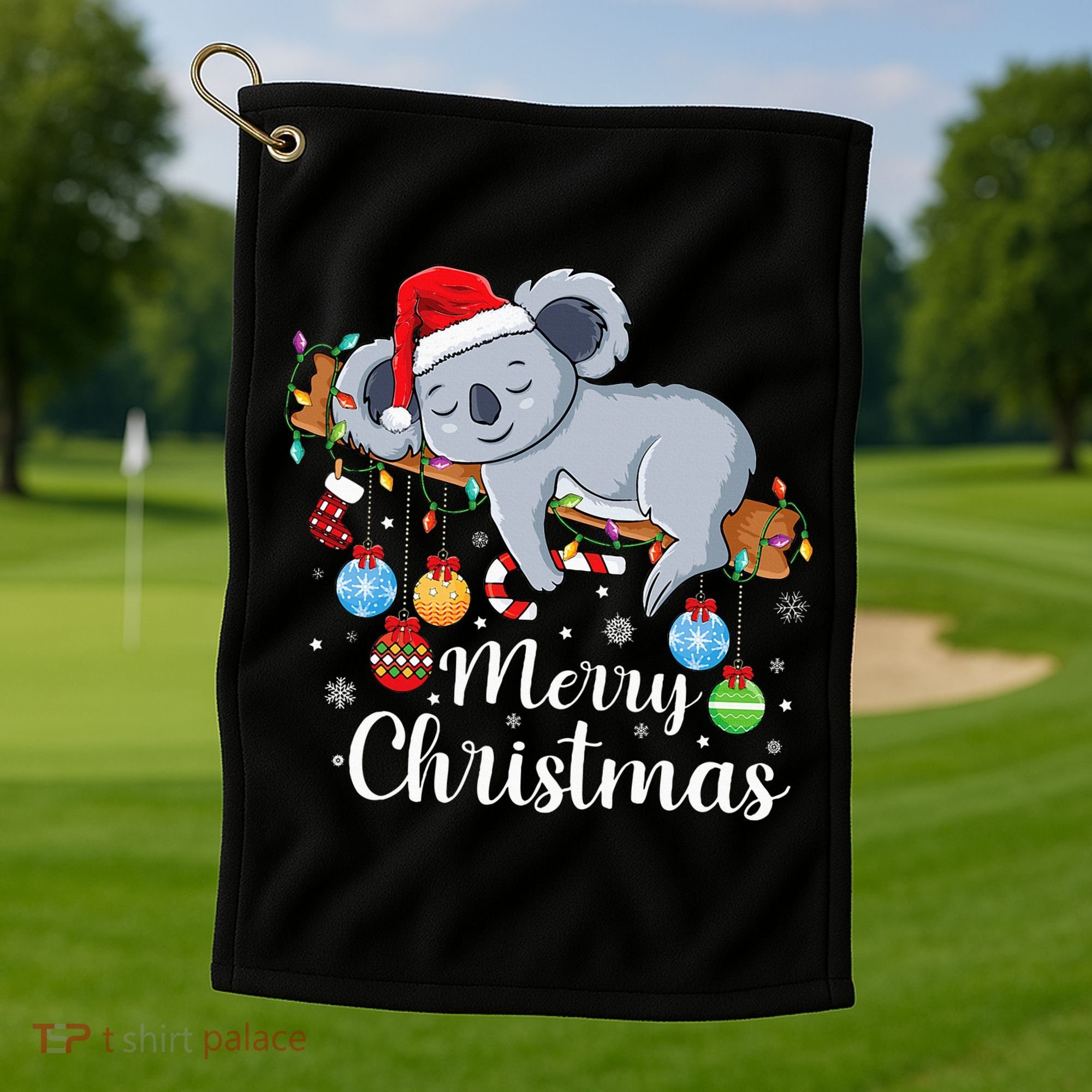 Koalalala Cute Koala Bear santa hat funny Christmas koala Golf Towel