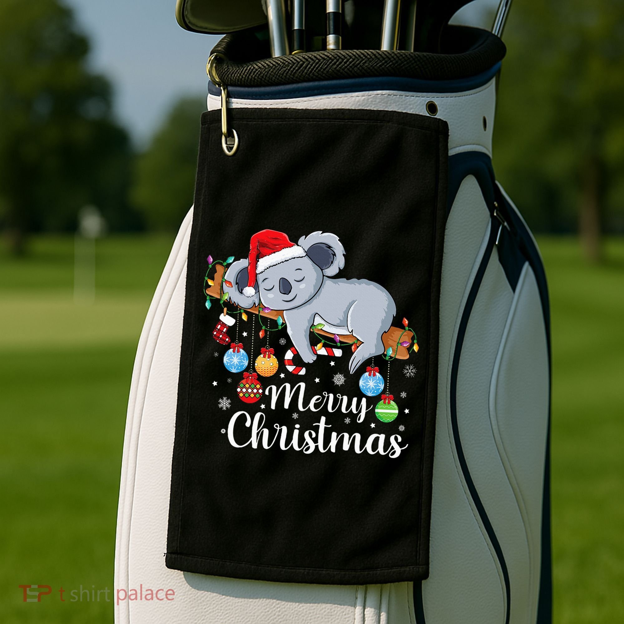 Koalalala Cute Koala Bear santa hat funny Christmas koala Golf Towel