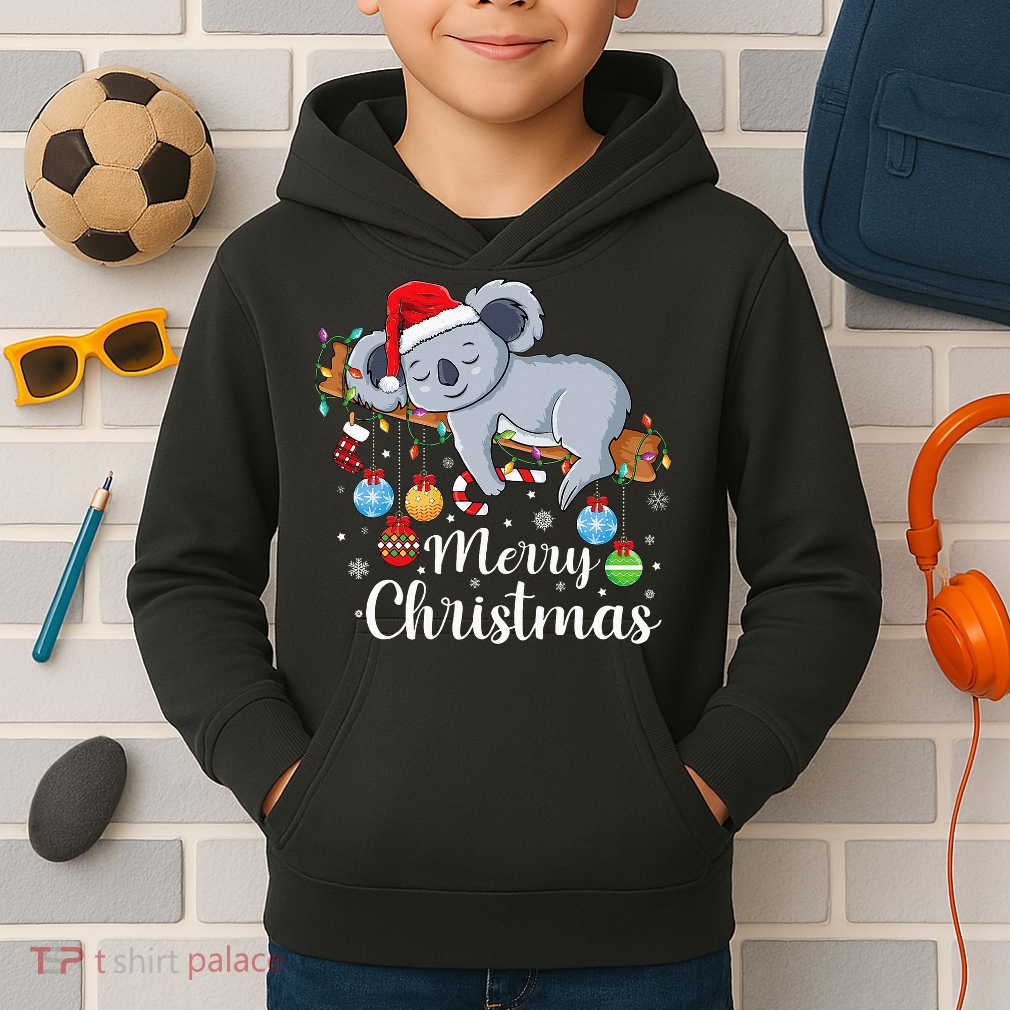 Koalalala Cute Koala Bear santa hat funny Christmas koala Kids Hoodie