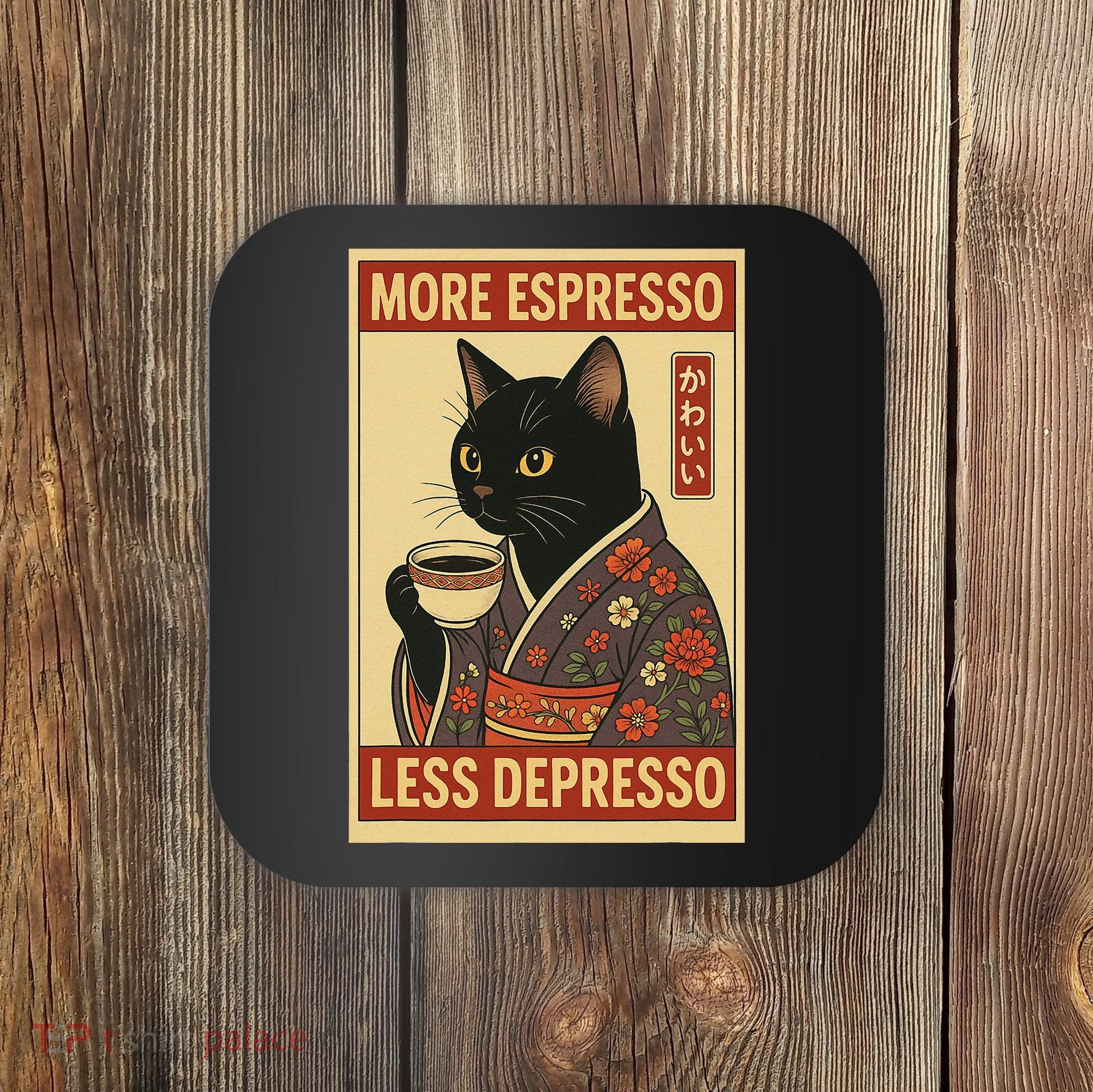 Kawaii Cat More Espresso Less Depresso - Gift For Cat Lover Coaster