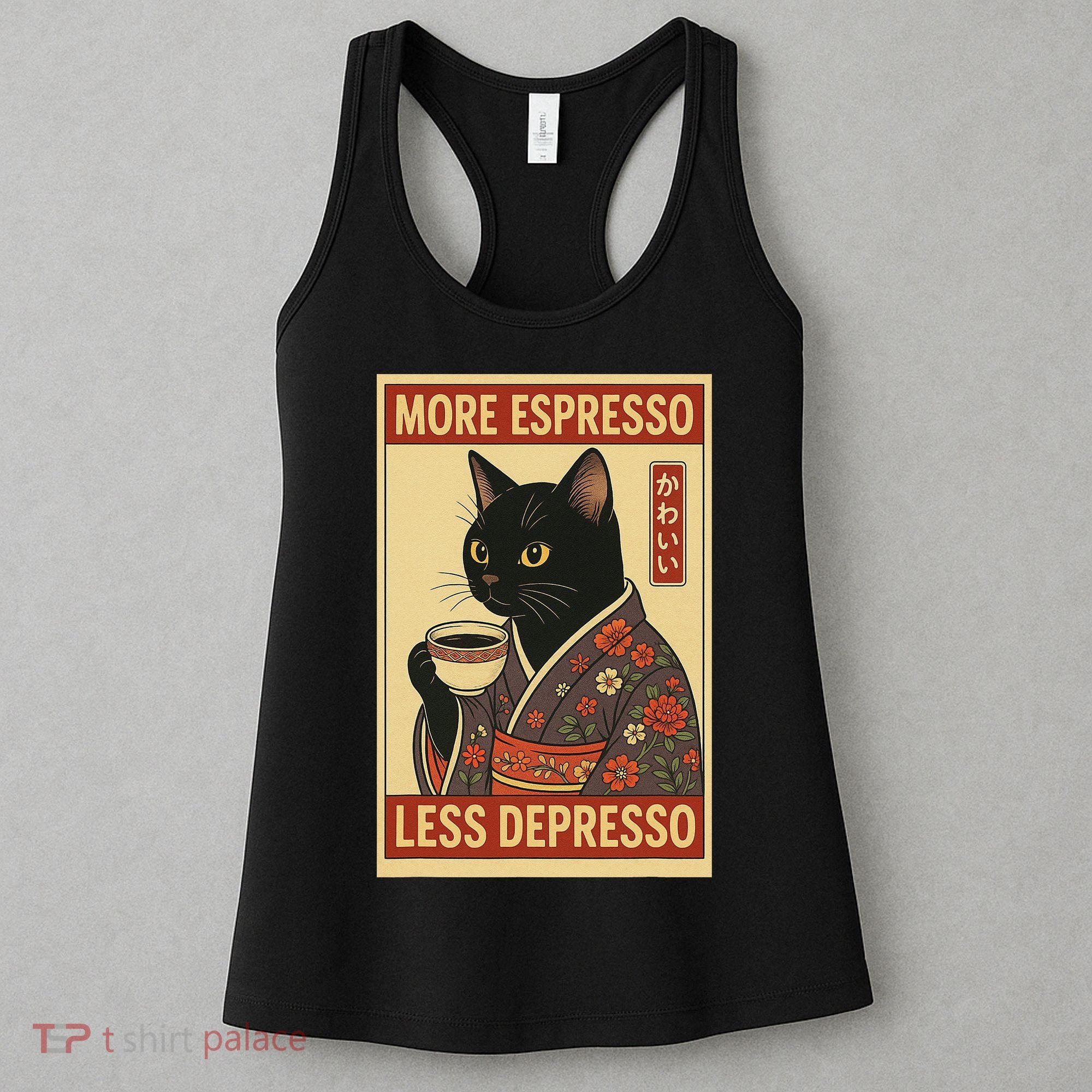 Kawaii Cat More Espresso Less Depresso - Gift For Cat Lover Women's Tank Top
