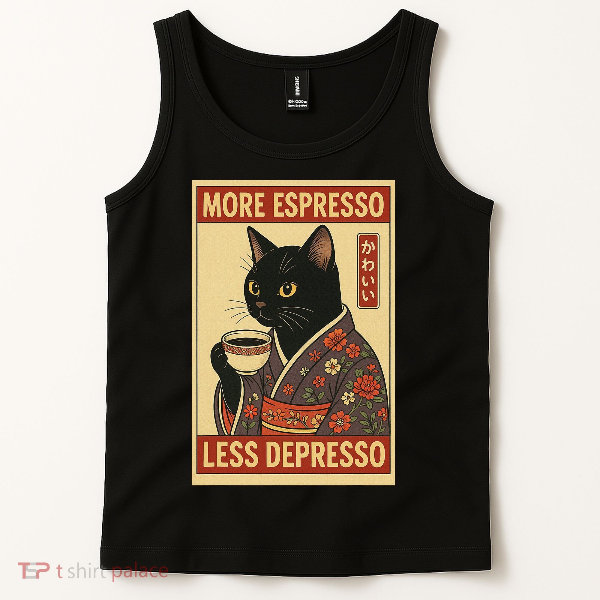 Kawaii Cat More Espresso Less Depresso - Gift For Cat Lover Tank Top