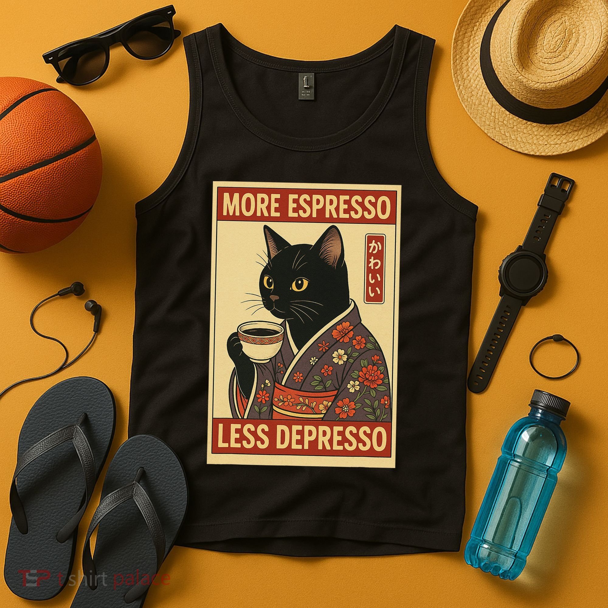 Kawaii Cat More Espresso Less Depresso - Gift For Cat Lover Tank Top