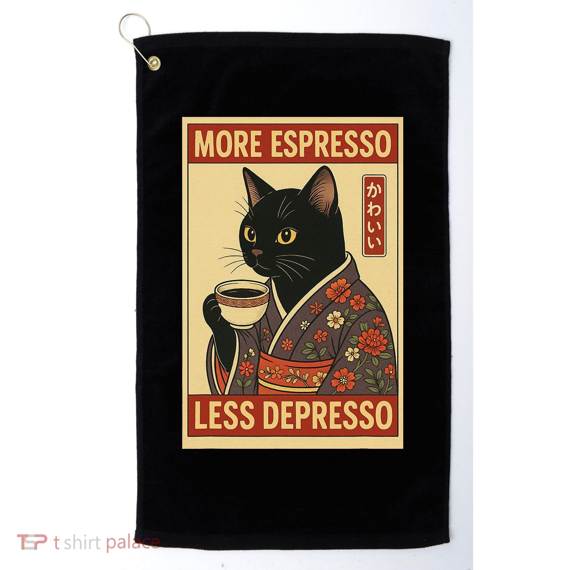 Kawaii Cat More Espresso Less Depresso - Gift For Cat Lover Golf Towel