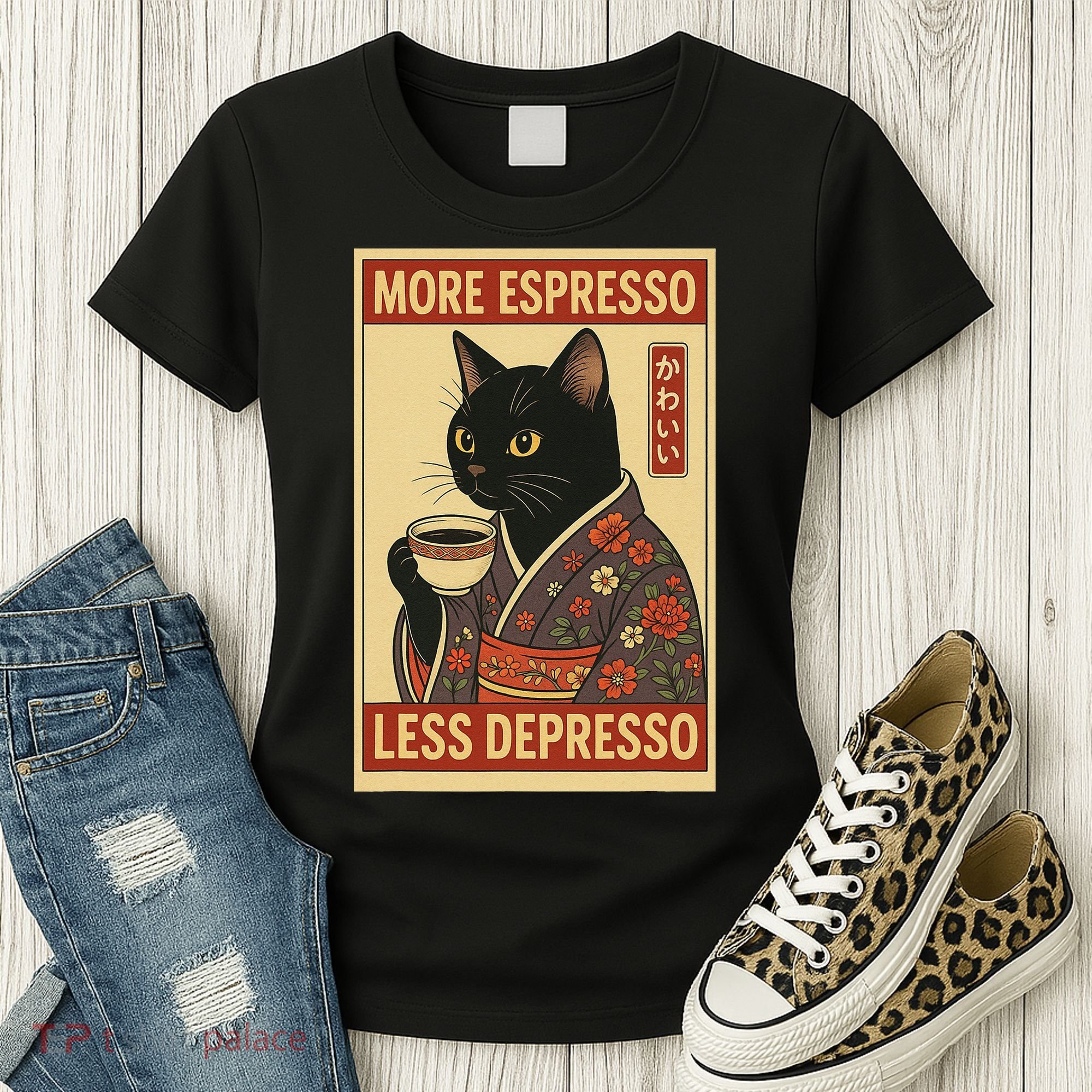 Kawaii Cat More Espresso Less Depresso - Gift For Cat Lover Women's T-Shirt