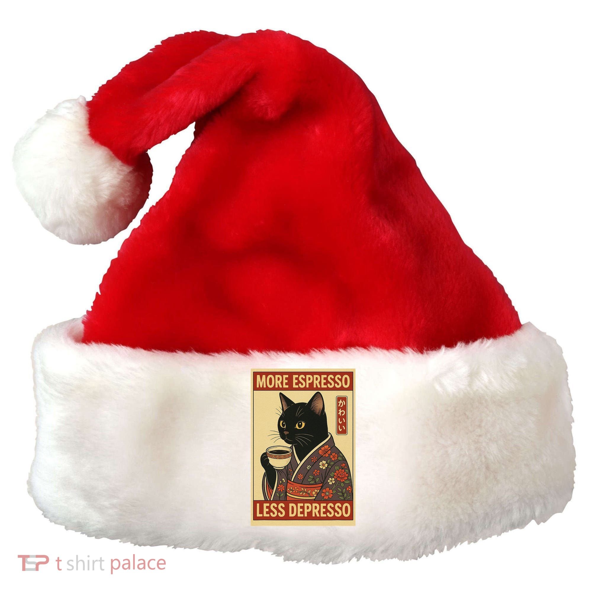 Kawaii Cat More Espresso Less Depresso - Gift For Cat Lover Santa Hat