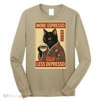 Kawaii Cat More Espresso Less Depresso - Gift For Cat Lover Long Sleeve Shirt thumb 0