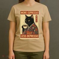 Kawaii Cat More Espresso Less Depresso - Gift For Cat Lover T-Shirt thumb 4