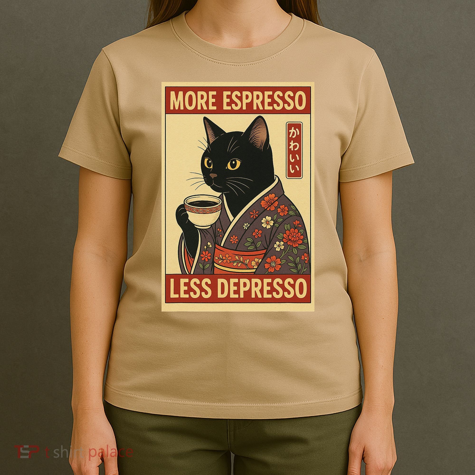 Kawaii Cat More Espresso Less Depresso - Gift For Cat Lover T-Shirt