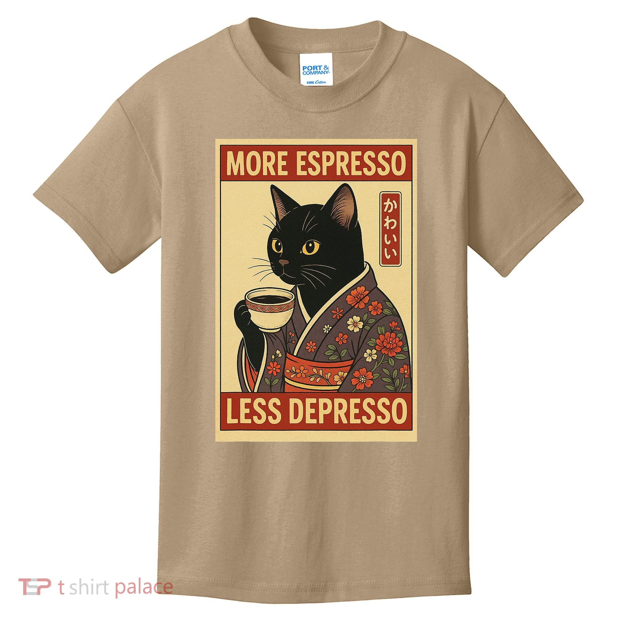 Kawaii Cat More Espresso Less Depresso - Gift For Cat Lover Kids T-Shirt
