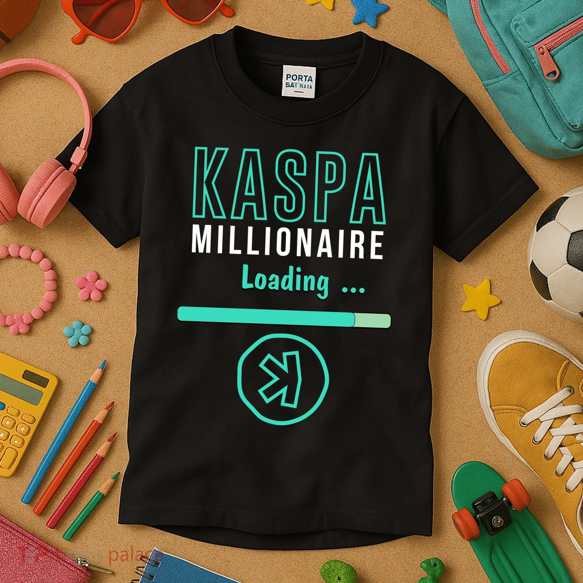 Kaspa Crypto Millionaire Loading Digital Bullrun Kaspa Miner Kids T-Shirt