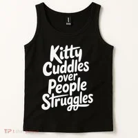 Kitty Cuddles Over People Struggles Funny Cat Lover Tank Top thumb 2