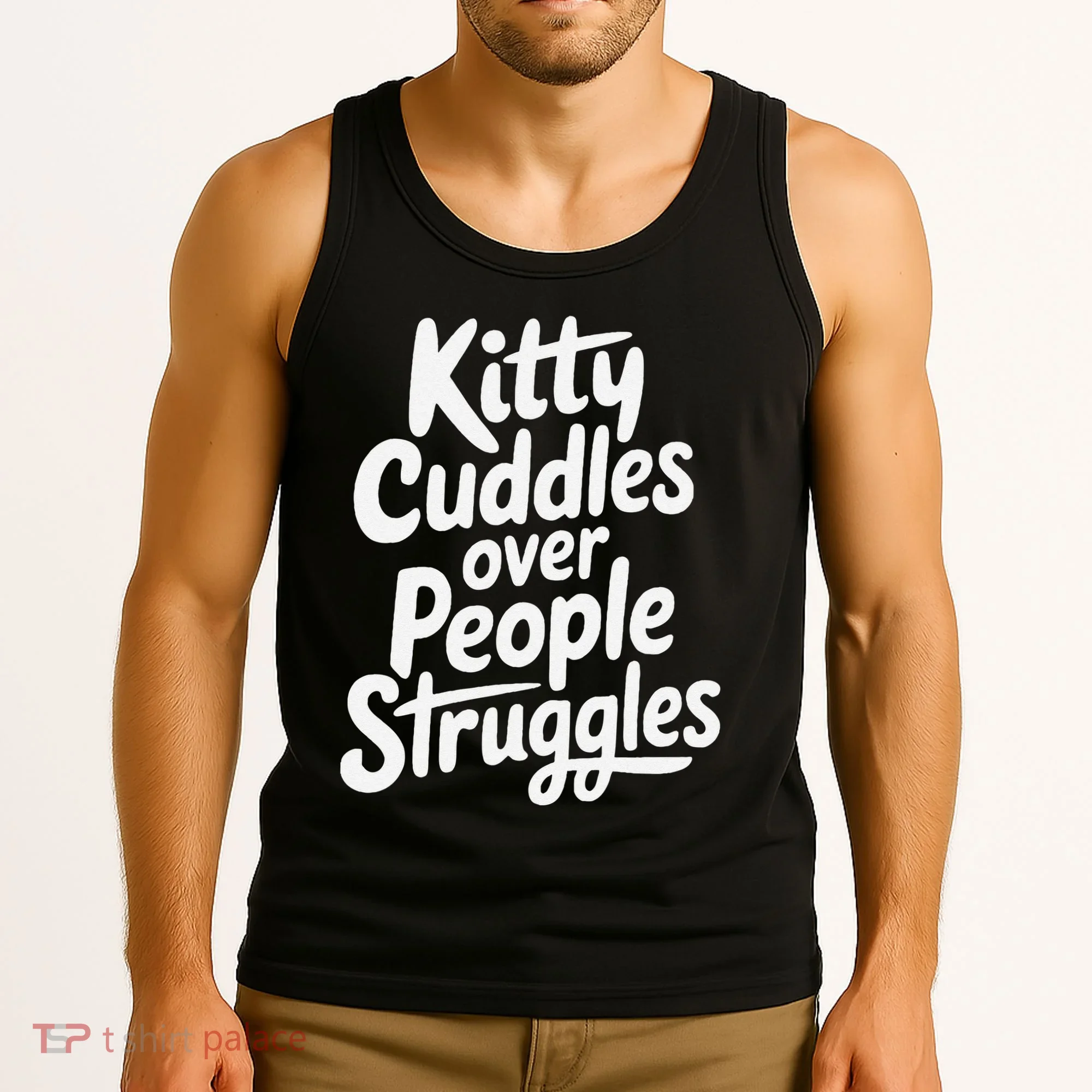 Kitty Cuddles Over People Struggles Funny Cat Lover Tank Top