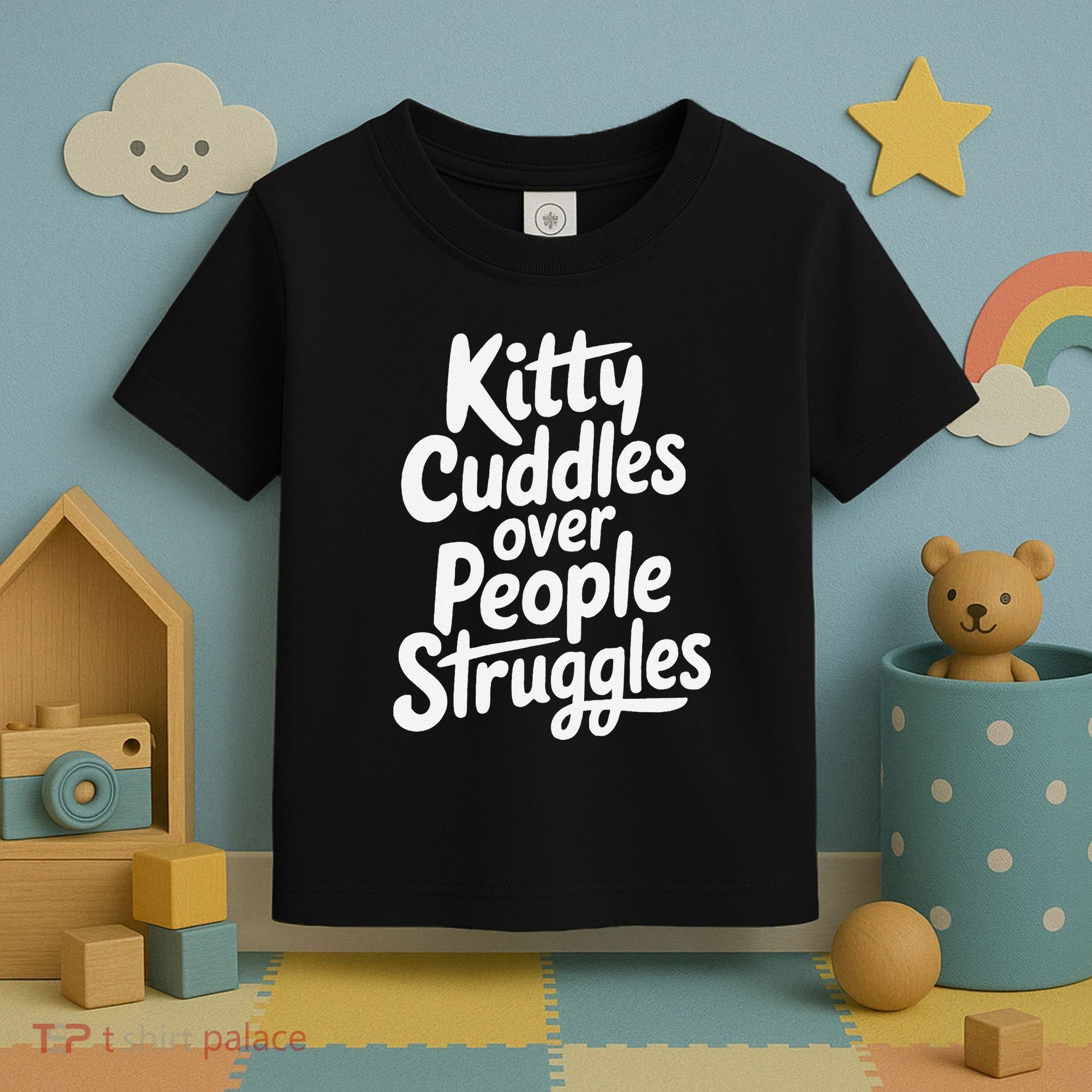 Kitty Cuddles Over People Struggles Funny Cat Lover Toddler T-Shirt