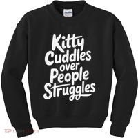 Kitty Cuddles Over People Struggles Funny Cat Lover Kids Sweatshirt thumb 0