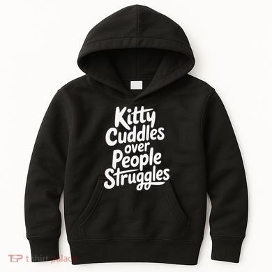 Kitty Cuddles Over People Struggles Funny Cat Lover Kids Hoodie