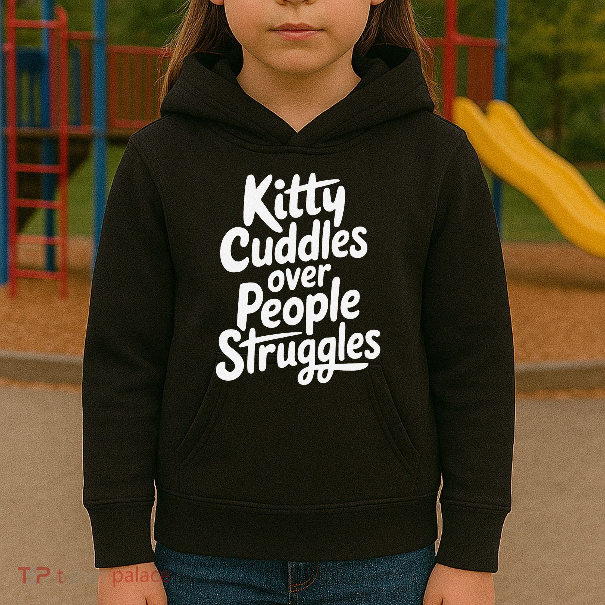 Kitty Cuddles Over People Struggles Funny Cat Lover Kids Hoodie