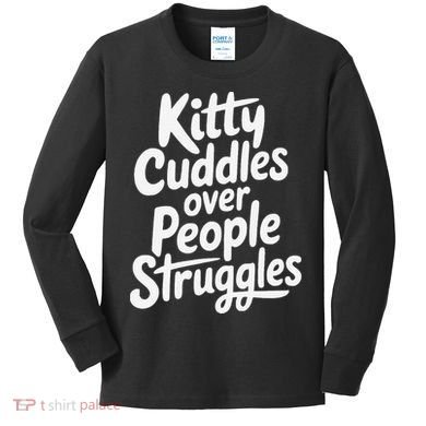 Kitty Cuddles Over People Struggles Funny Cat Lover Kids Long Sleeve Shirt