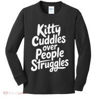 Kitty Cuddles Over People Struggles Funny Cat Lover Kids Long Sleeve Shirt thumb 0