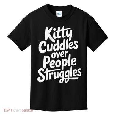 Kitty Cuddles Over People Struggles Funny Cat Lover Kids T-Shirt