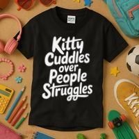 Kitty Cuddles Over People Struggles Funny Cat Lover Kids T-Shirt thumb 3