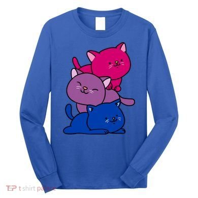 Kawaii Cat Pile Bisexual Pride Flag Cute Gift Long Sleeve Shirt