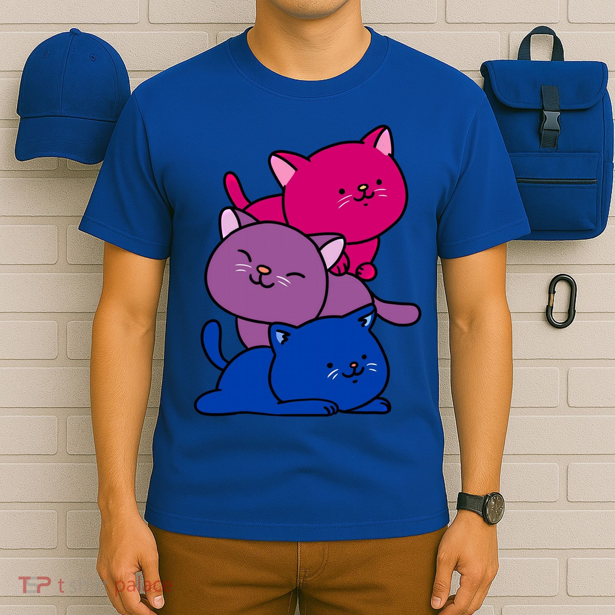 Kawaii Cat Pile Bisexual Pride Flag Cute Gift T-Shirt