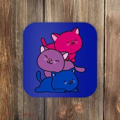 Kawaii Cat Pile Bisexual Pride Flag Cute Gift Coaster