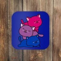 Kawaii Cat Pile Bisexual Pride Flag Cute Gift Coaster thumb 0