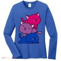 Kawaii Cat Pile Bisexual Pride Flag Cute Gift Women's Long Sleeve Shirt thumb 0