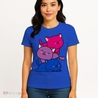Kawaii Cat Pile Bisexual Pride Flag Cute Gift Women's T-Shirt thumb 4