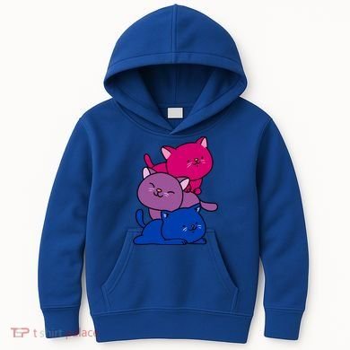 Kawaii Cat Pile Bisexual Pride Flag Cute Gift Kids Hoodie
