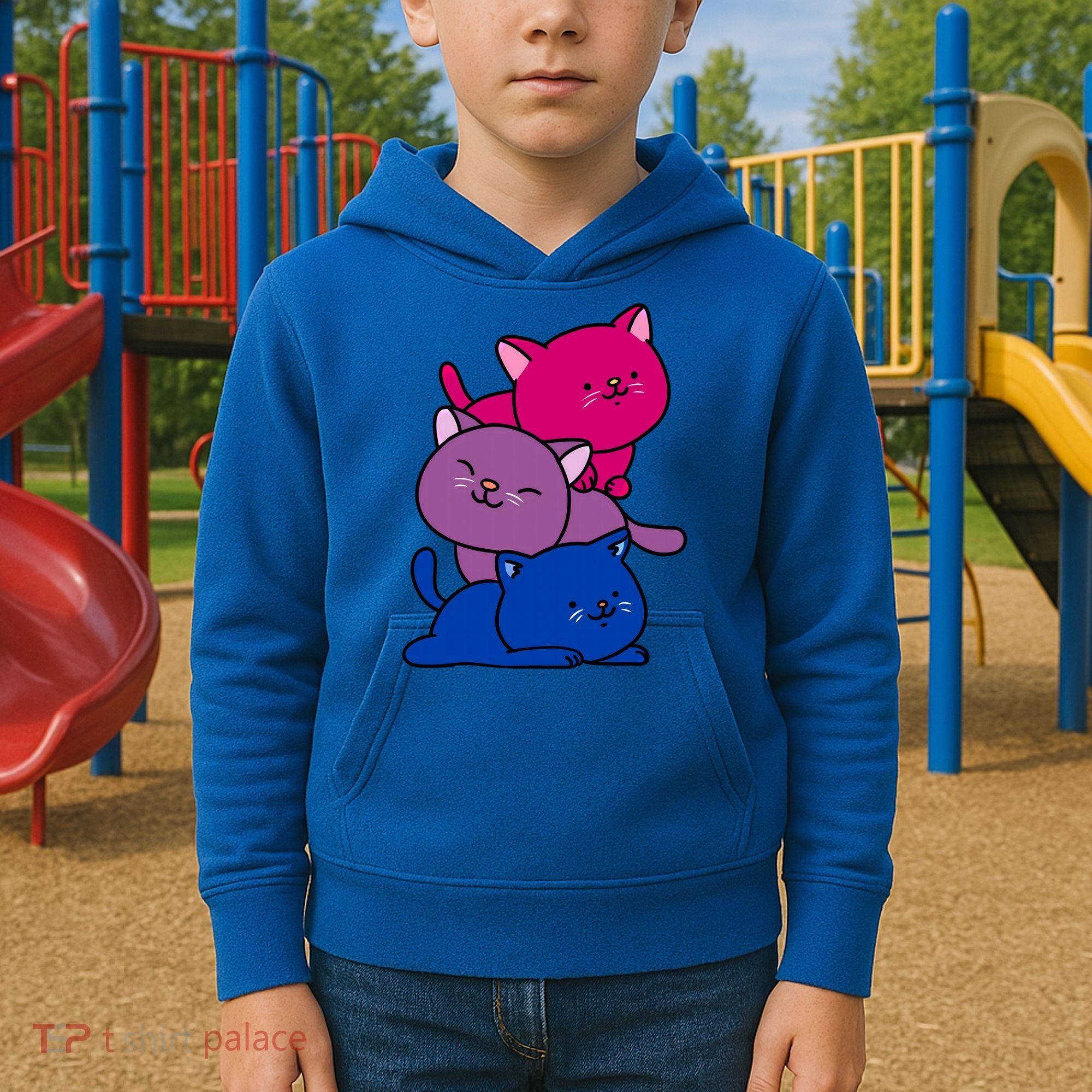 Kawaii Cat Pile Bisexual Pride Flag Cute Gift Kids Hoodie