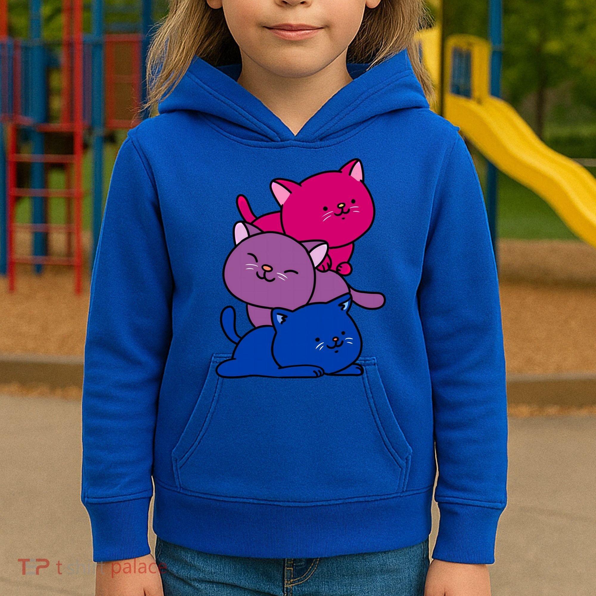Kawaii Cat Pile Bisexual Pride Flag Cute Gift Kids Hoodie