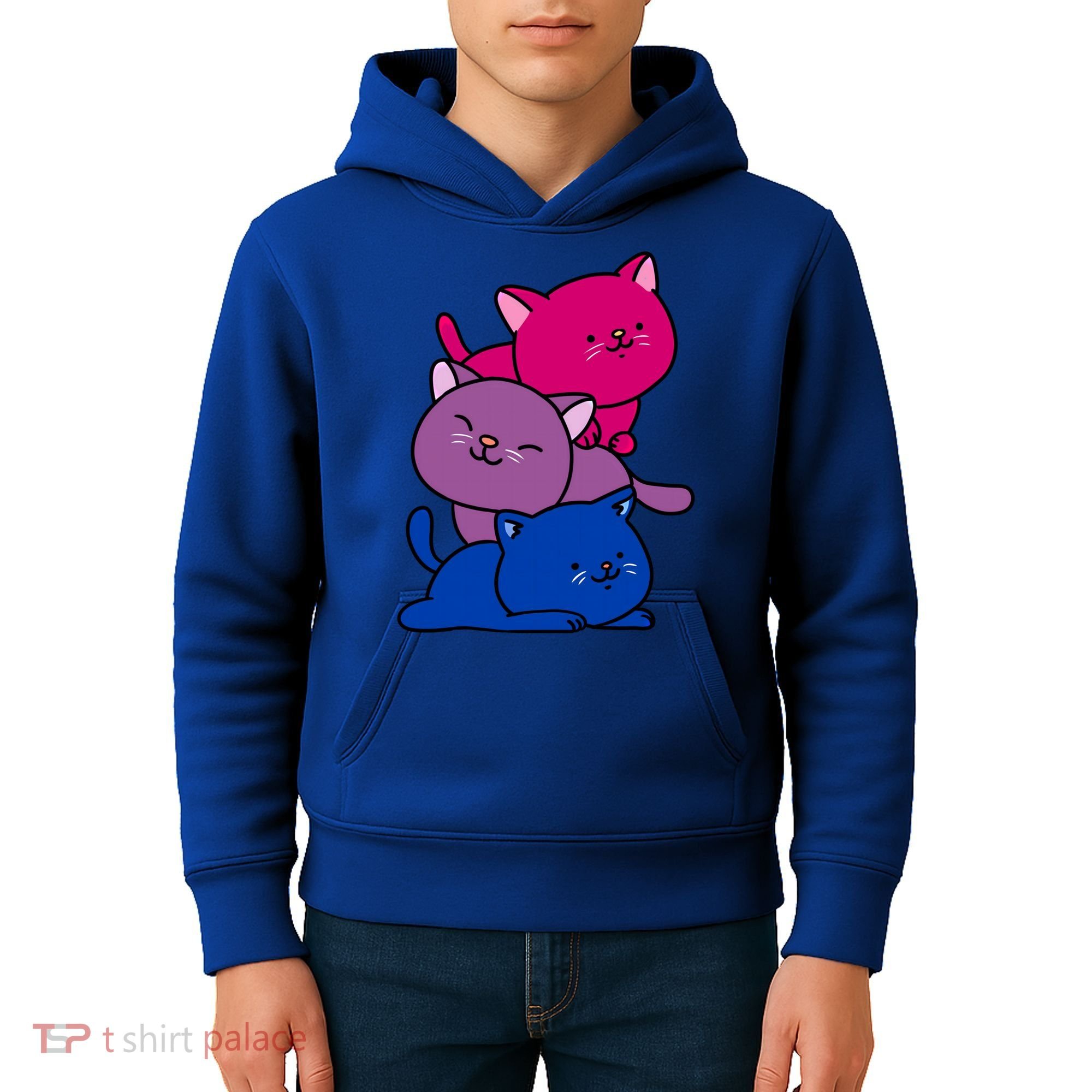 Kawaii Cat Pile Bisexual Pride Flag Cute Gift Kids Hoodie