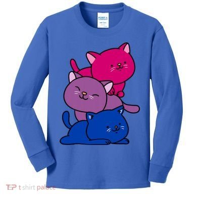 Kawaii Cat Pile Bisexual Pride Flag Cute Gift Kids Long Sleeve Shirt