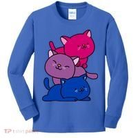 Kawaii Cat Pile Bisexual Pride Flag Cute Gift Kids Long Sleeve Shirt thumb 0