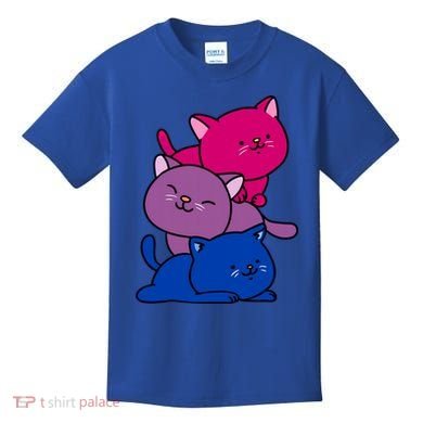 Kawaii Cat Pile Bisexual Pride Flag Cute Gift Kids T-Shirt