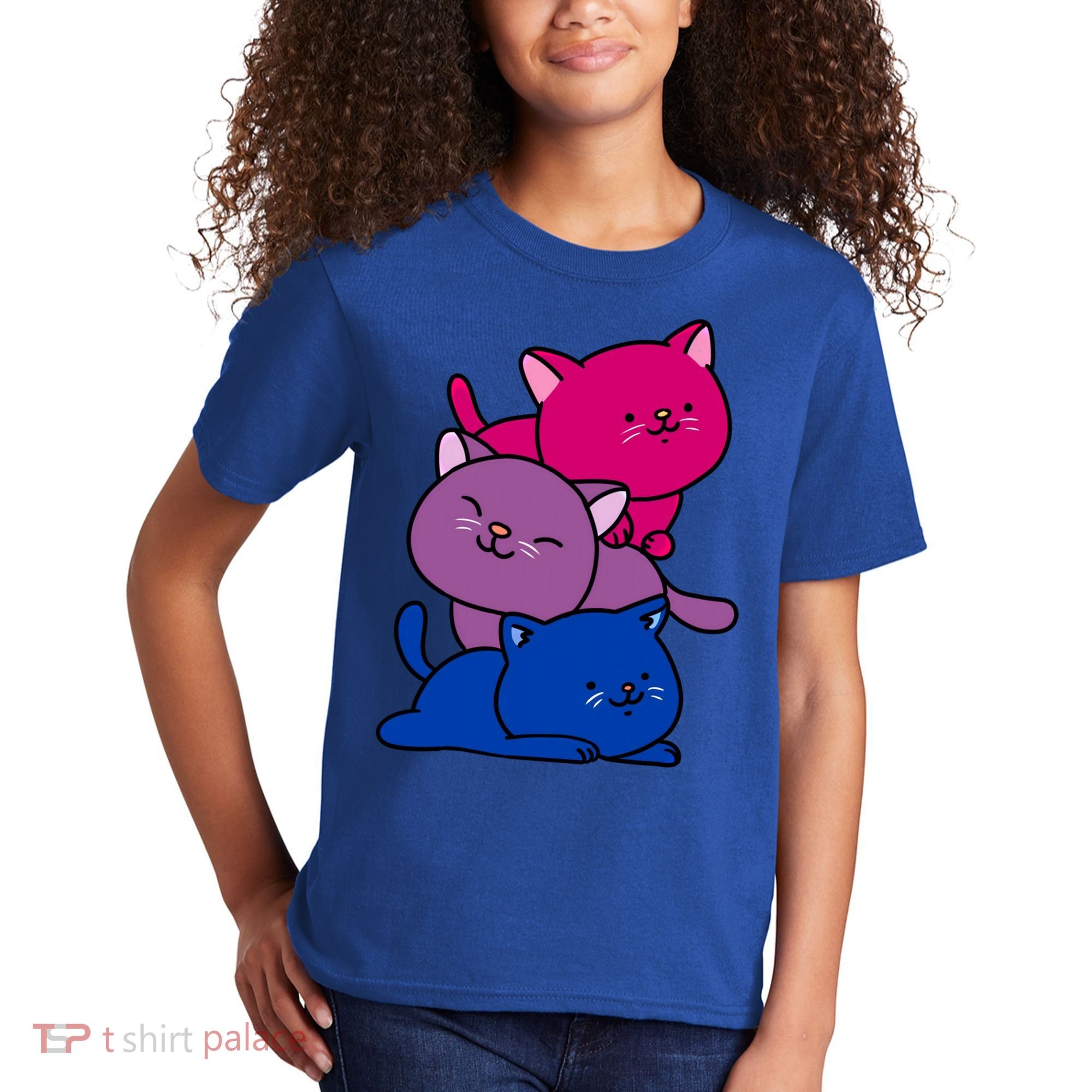 Kawaii Cat Pile Bisexual Pride Flag Cute Gift Kids T-Shirt