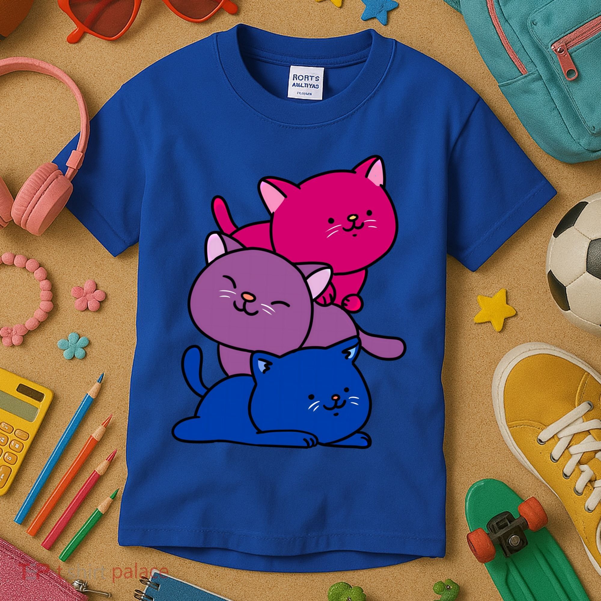 Kawaii Cat Pile Bisexual Pride Flag Cute Gift Kids T-Shirt