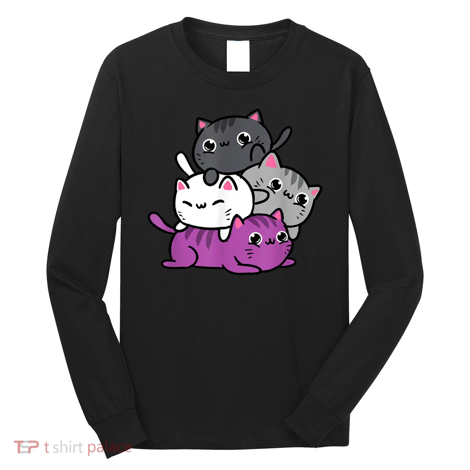 Kawaii Cat Pile Asexual Pride Long Sleeve Shirt