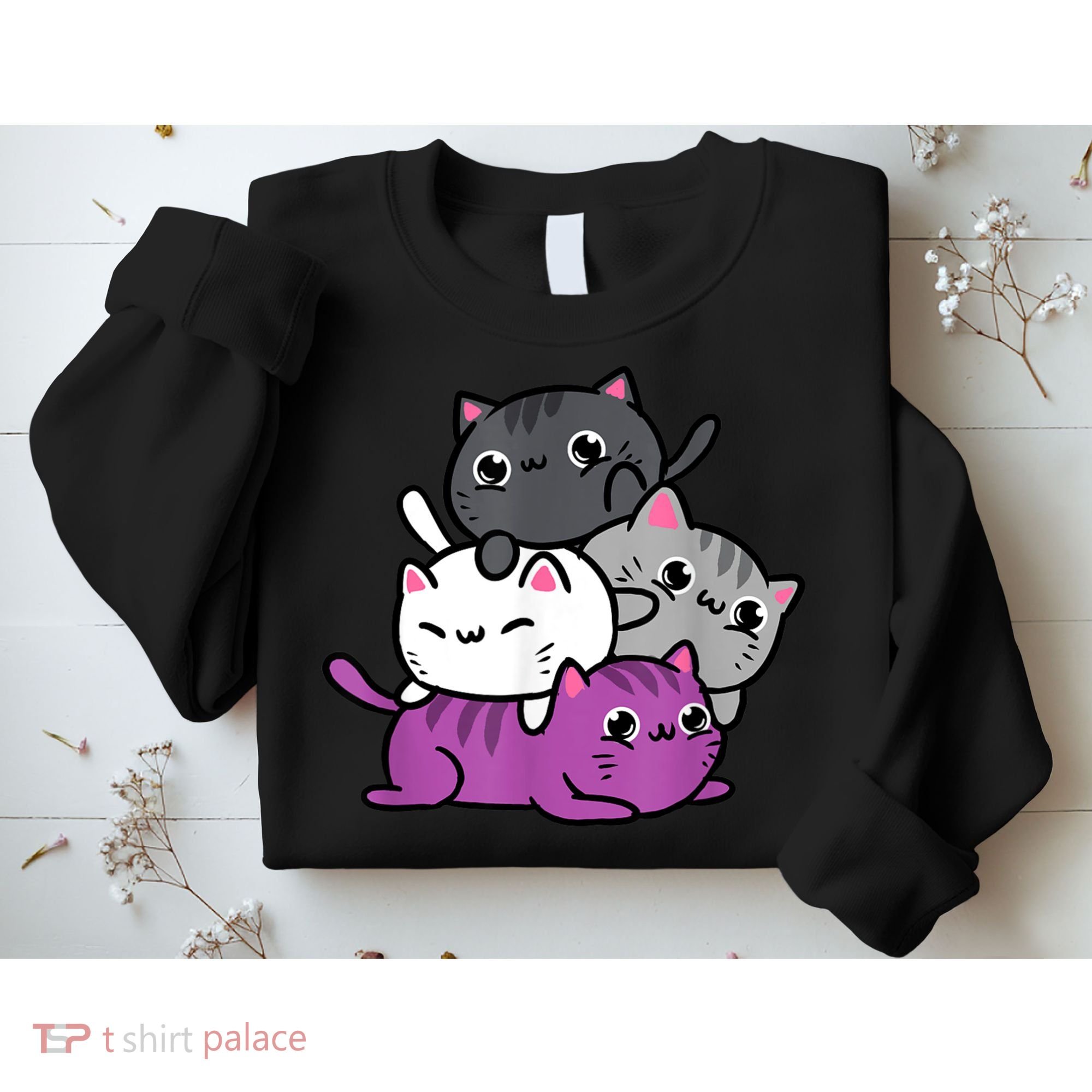 Kawaii Cat Pile Asexual Pride Sweatshirt