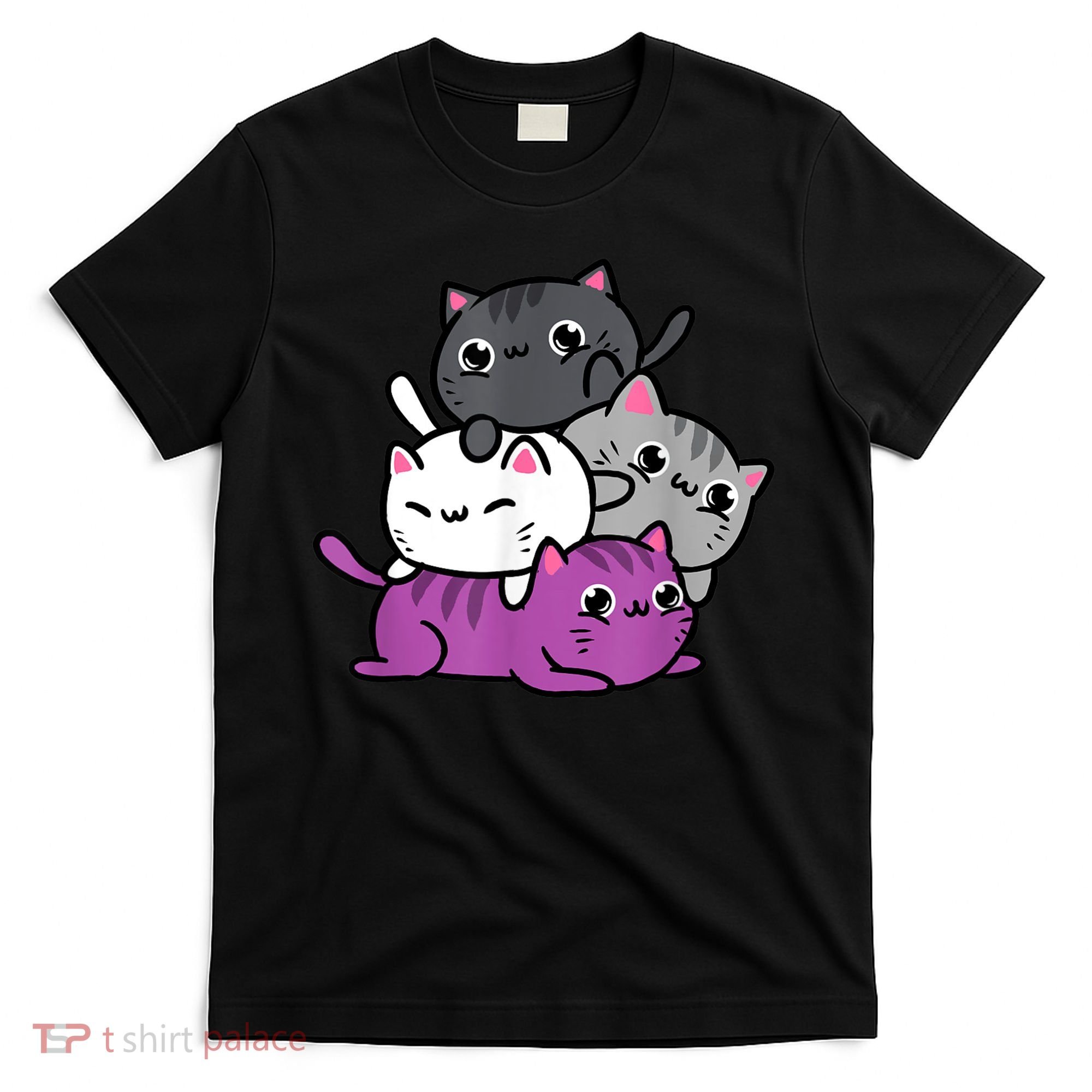 Kawaii Cat Pile Asexual Pride T-Shirt