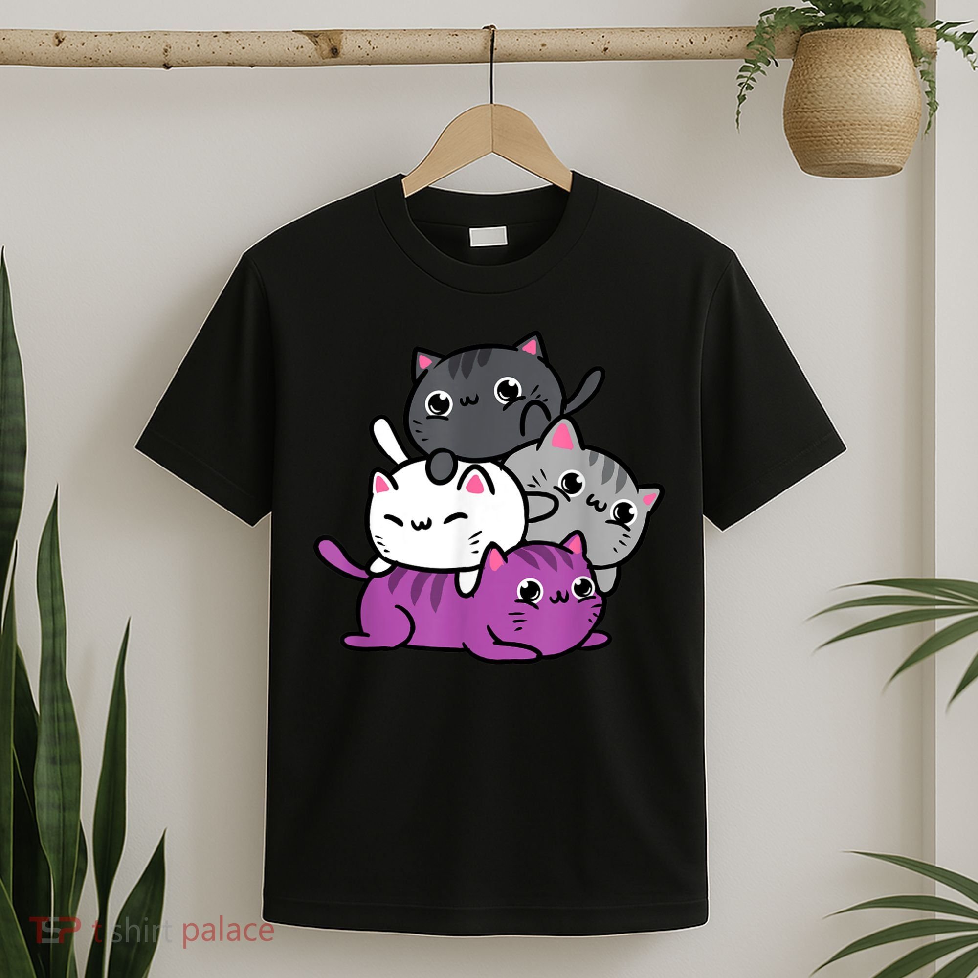 Kawaii Cat Pile Asexual Pride T-Shirt