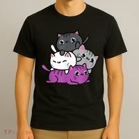 Kawaii Cat Pile Asexual Pride T-Shirt thumb 3