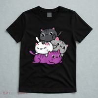 Kawaii Cat Pile Asexual Pride T-Shirt thumb 5
